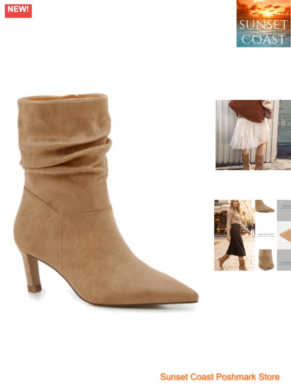 Slouch Ankle Boots Kitten Low Heel Pointed Toe Zip Booties Faux Suede